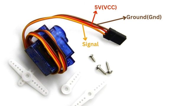 Image showing the wiring connections for controlling an SG90 servo motor through an ESP32 web server.