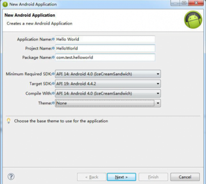 Hello world First Android Application Project using Eclipse