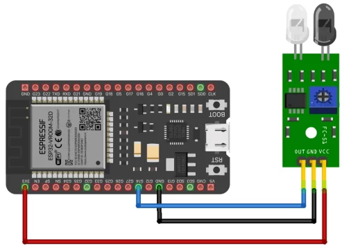 Infrared Obstacle Avoidance Sensor with ESP32 circuit diagram
