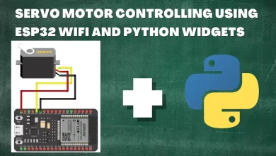 Image demonstrating the control of a servo motor using ESP32, WiFi, and Python widgets. The image showcases a graphical user interface (GUI) or dashboard that incorporates Python widgets for controlling a servo motor. The ESP32 microcontroller, along with WiFi connectivity, enables the communication and coordination between the GUI and the servo motor