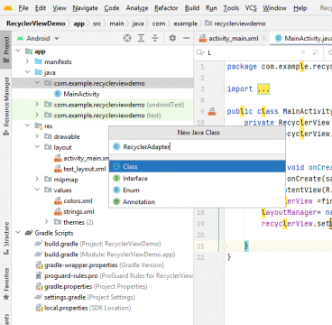 Recyclerview in android studio