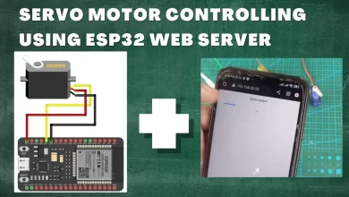 Image showcasing an ESP32 web server and servo motor control with examples.