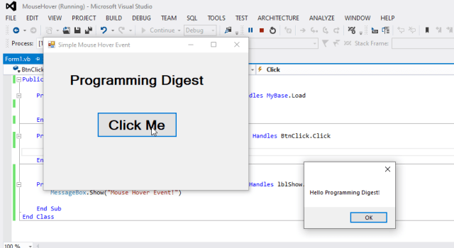 Visual Basic Tutorial: Click and Mouse Hover Event in Visual Basic