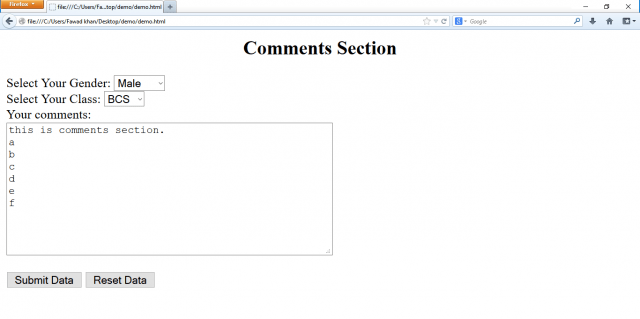 html form how to make comment section in html form