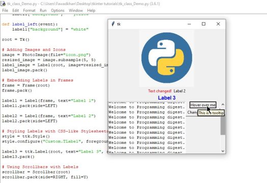 Python Tkinter Label class Tutorial with programming examples